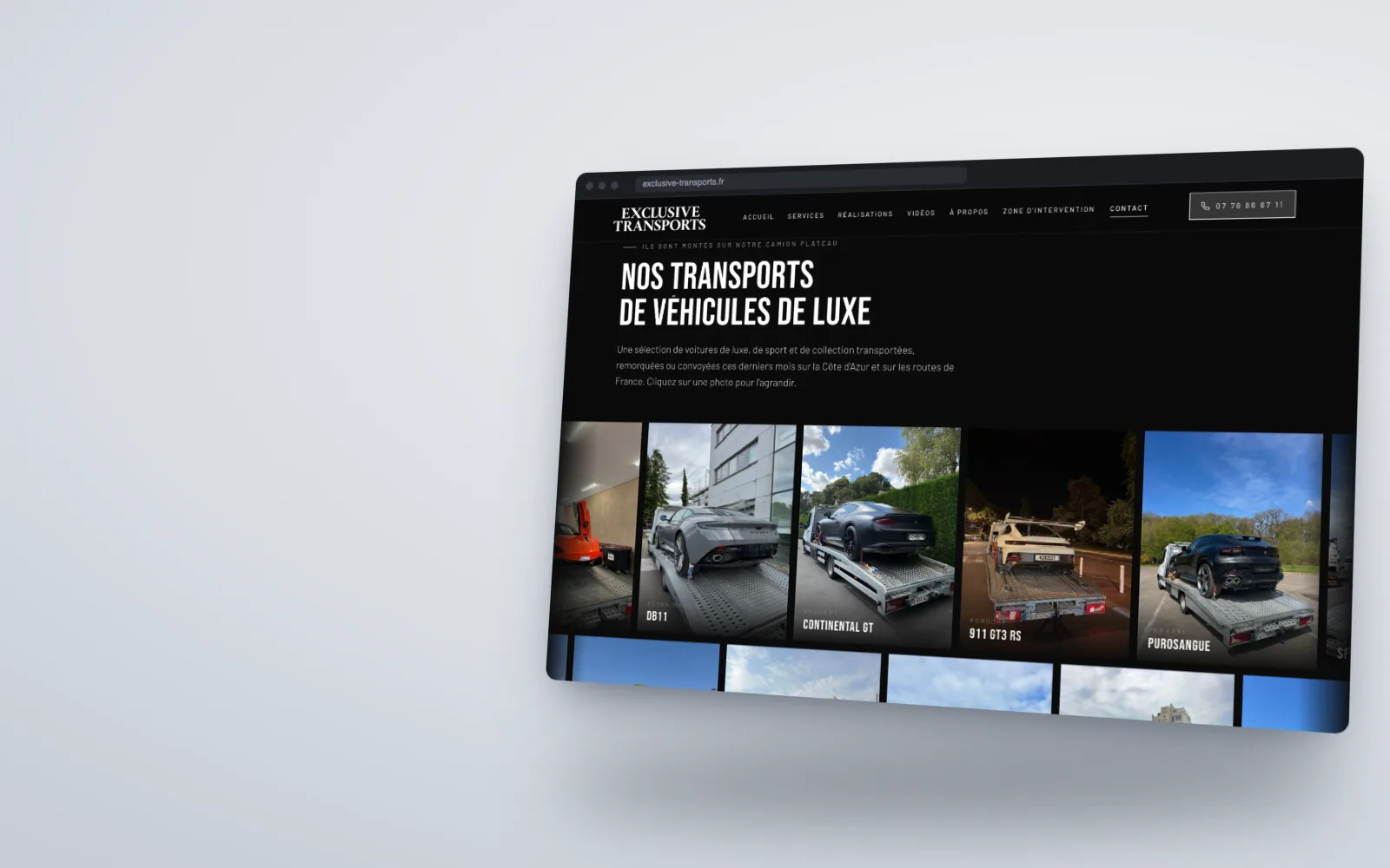 Le site Exclusive Transports affiché sur un navigateur et un téléphone.
